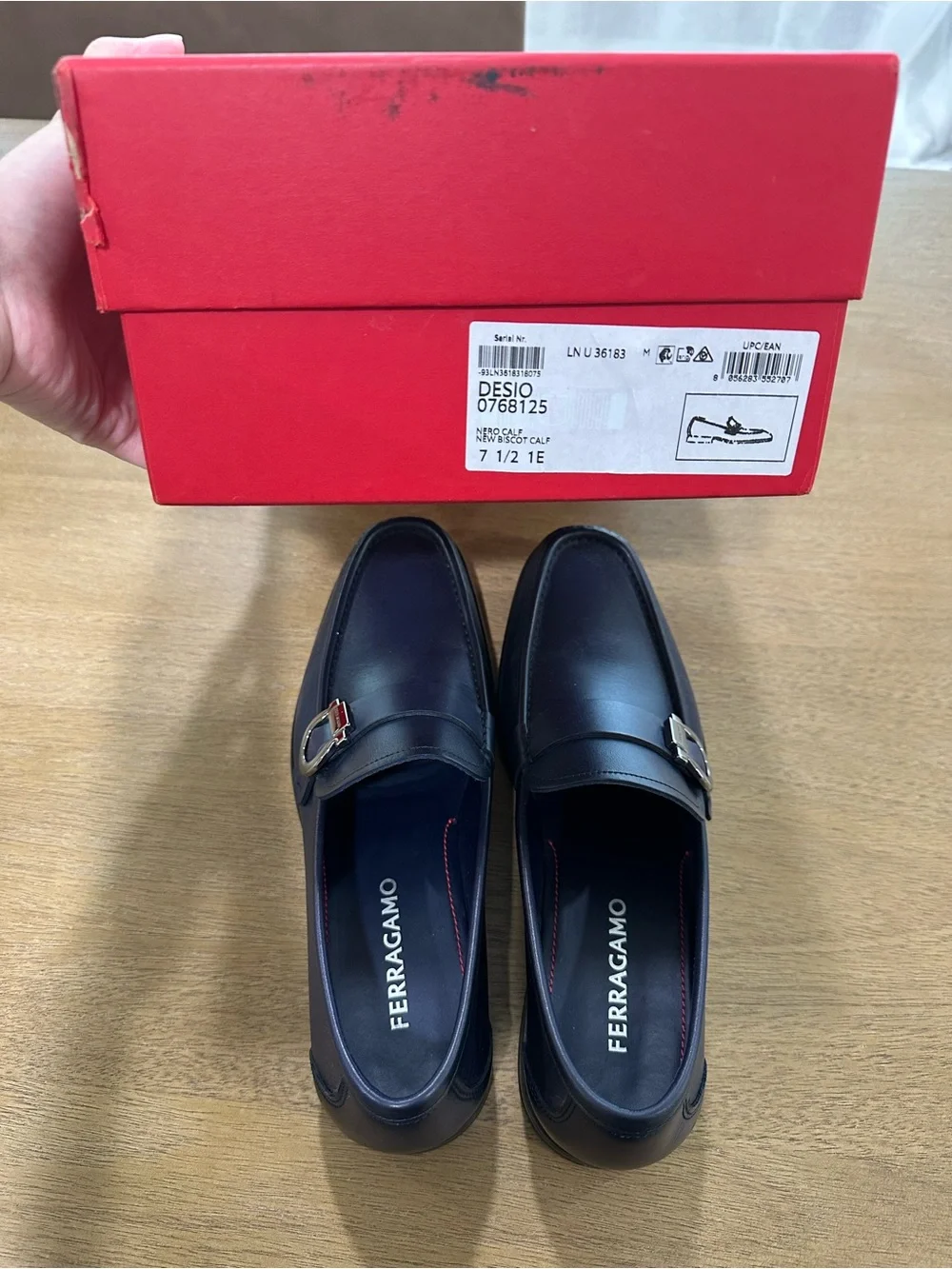 Salvatore Ferragamo Men’s Desio Navy Leather Loafers (Size 7.5)